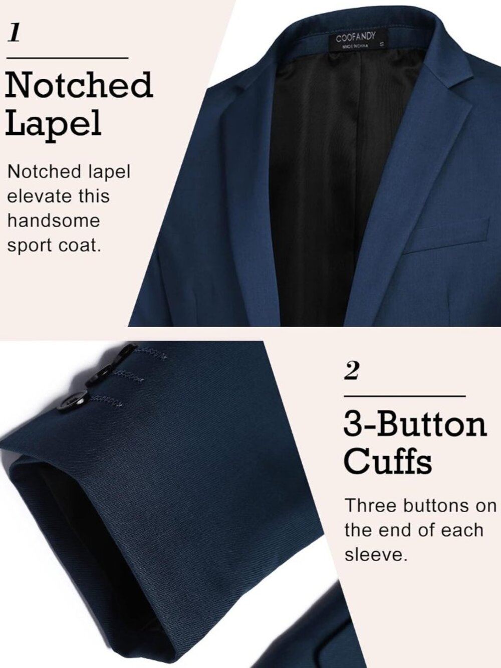Mens Sport Coat Casual Blazer One Button Business Suit Jacket | Regular Fit Spor - Picture 4 of 5